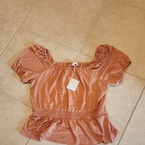 LC Lauren Conrad Rust Short Puff Sleeve Peplum Top